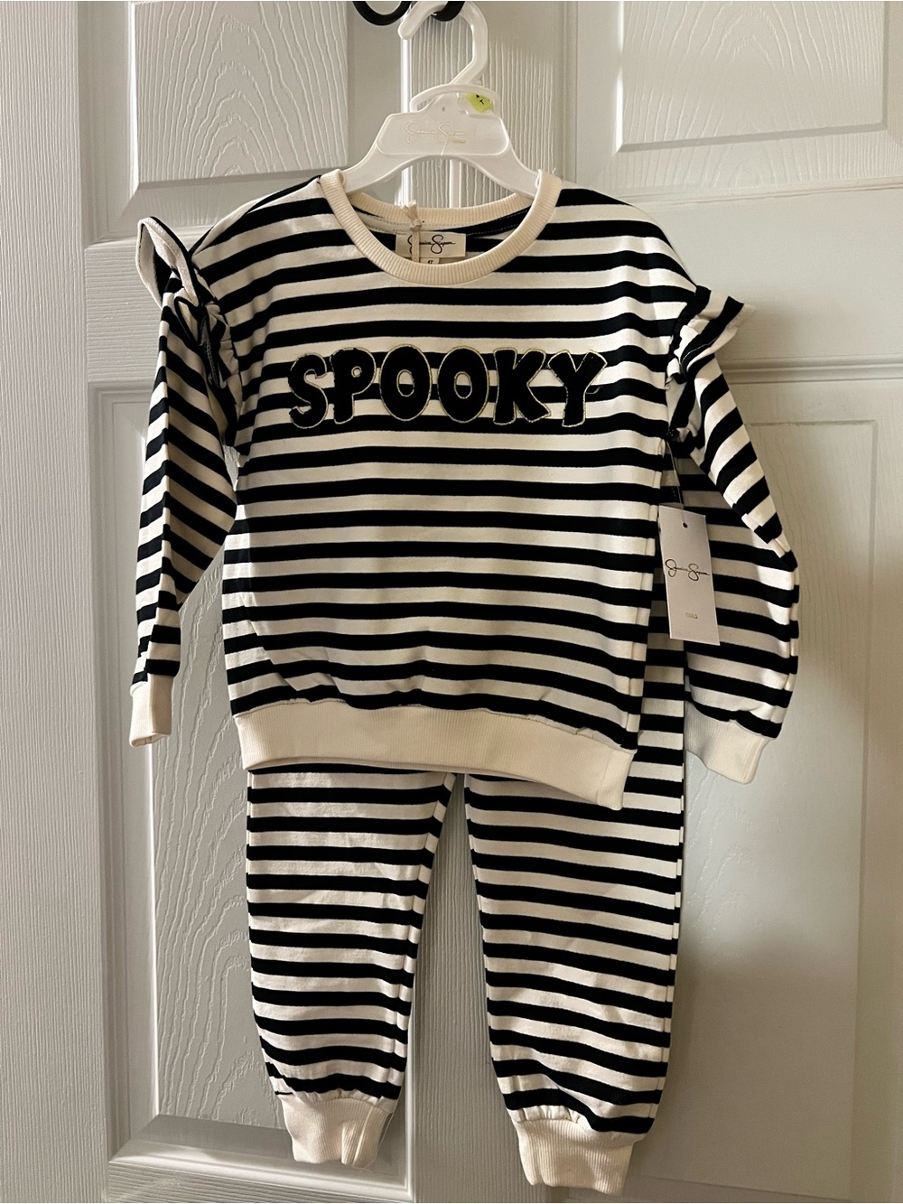 Jessica Simpson Girls SPOOKY Stripe black & white ruffle 2piece outfit Halloween